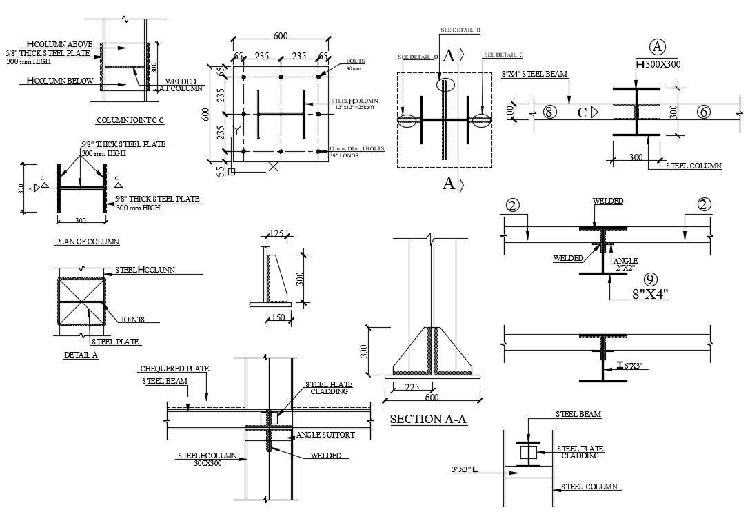 Steel Beam And Column Dwg File Steel Beams Beams Steel Cladding | My ...