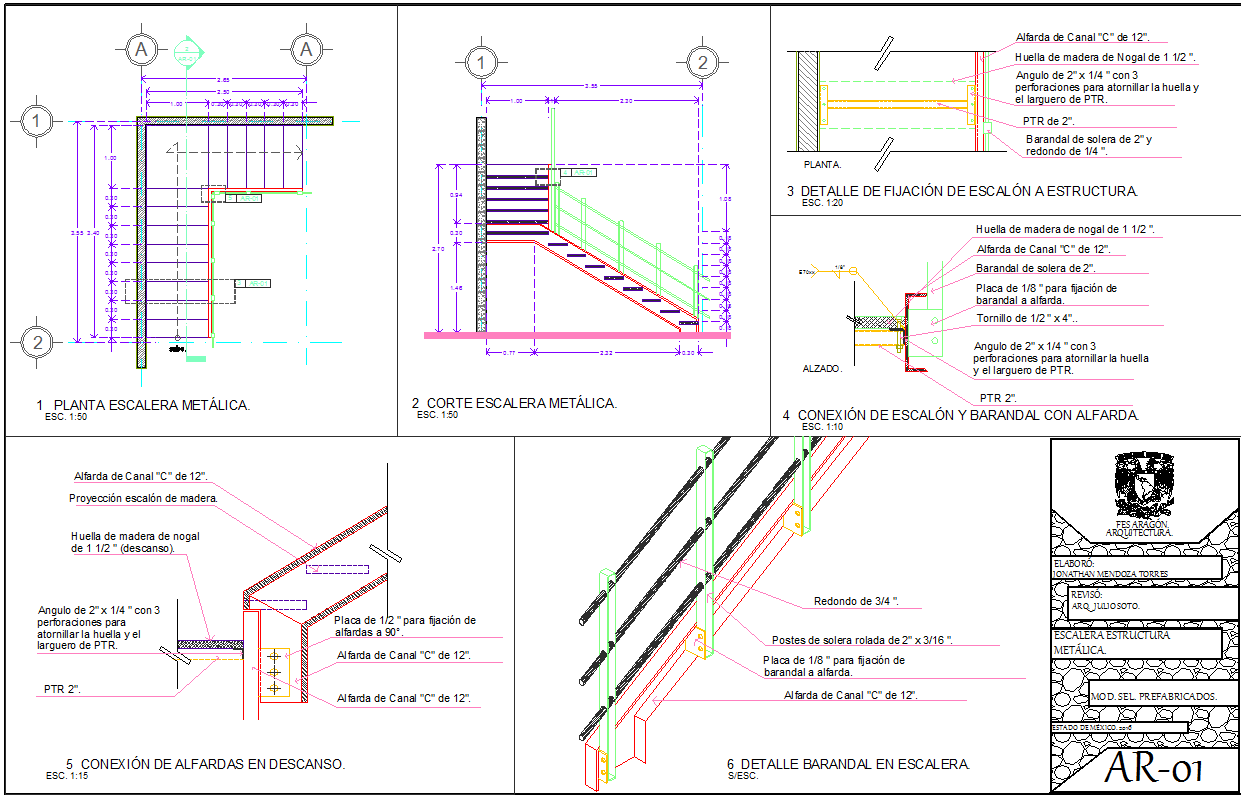 steel staircase details autocad drawing
