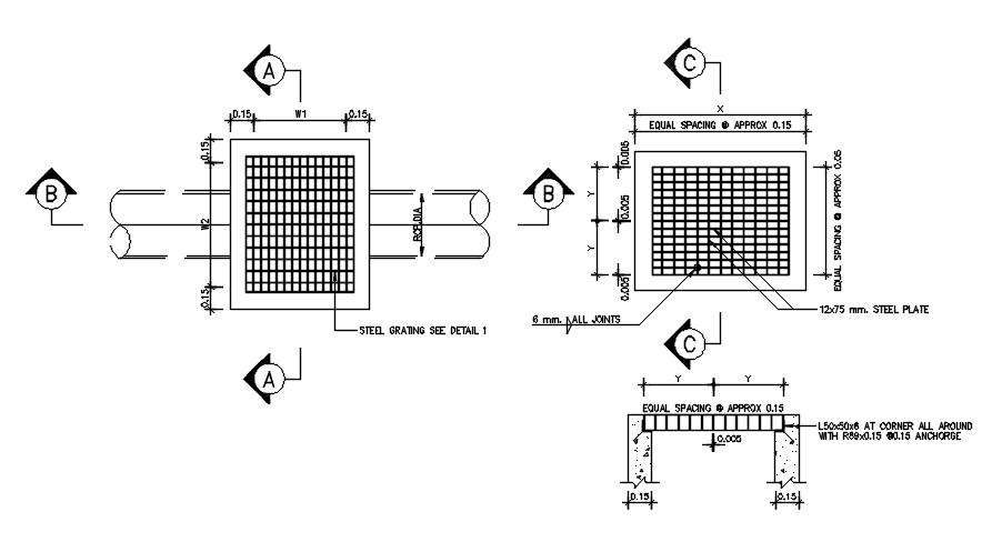 Steel Grating Installation Section Drawing DWG File - Cadbull