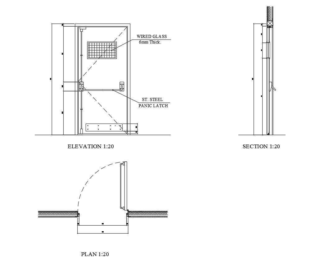 Steel door details in plan and elevation in AutoCAD, dwg file. Cadbull