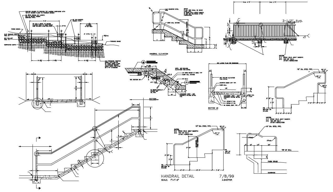 Stone Staircase Construction CAD Drawing - Cadbull