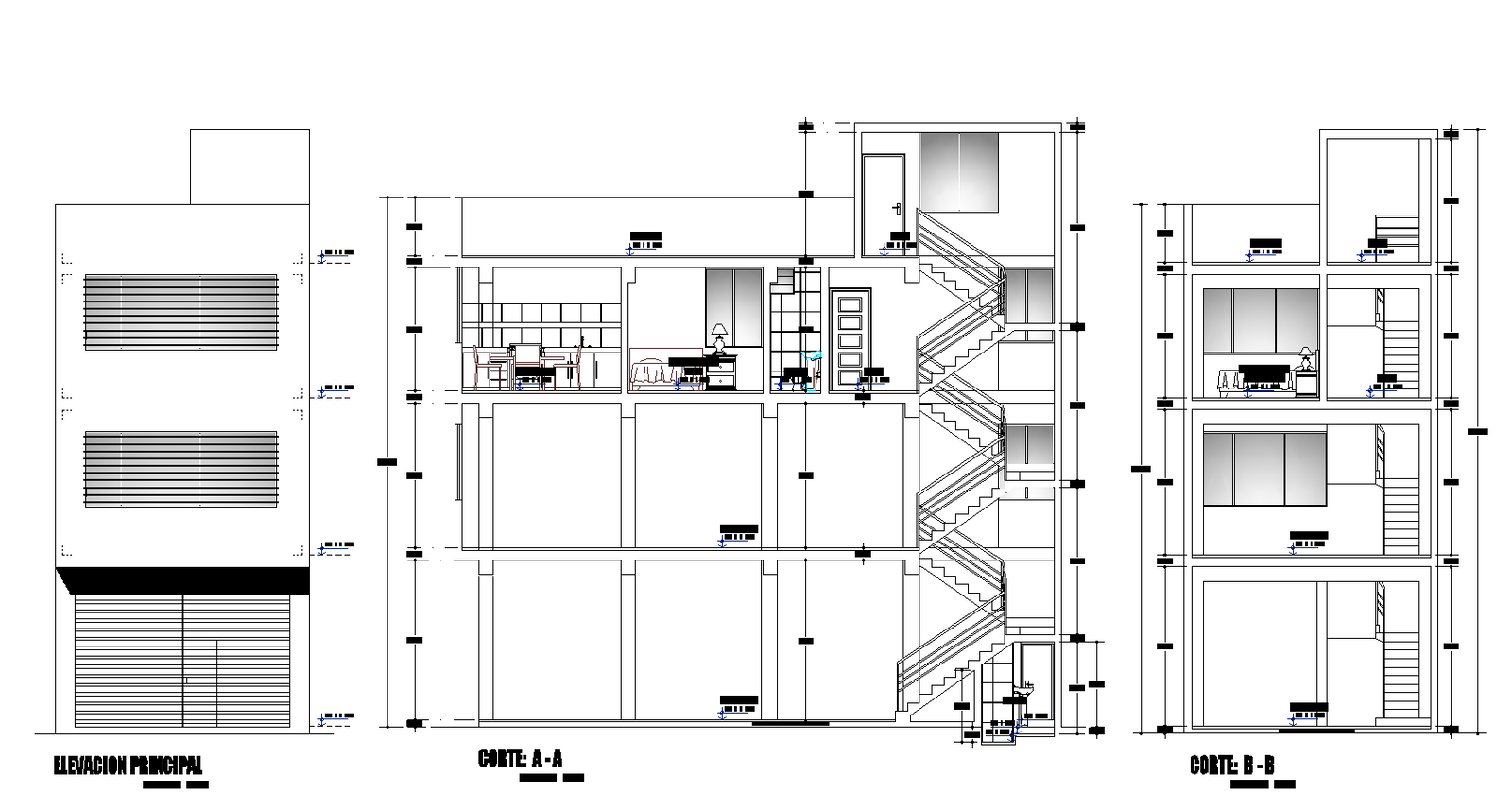 Store and housing elevation detail dwg file, - Cadbull