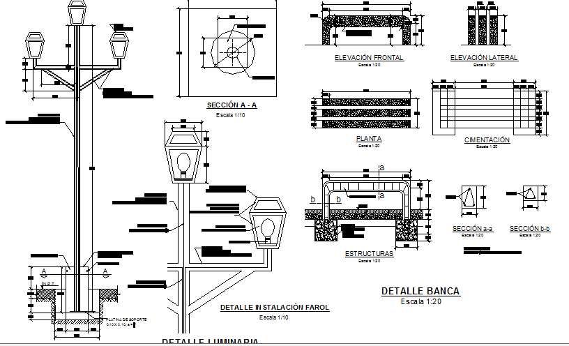 Street lantern detailed architecture project dwg file - Cadbull