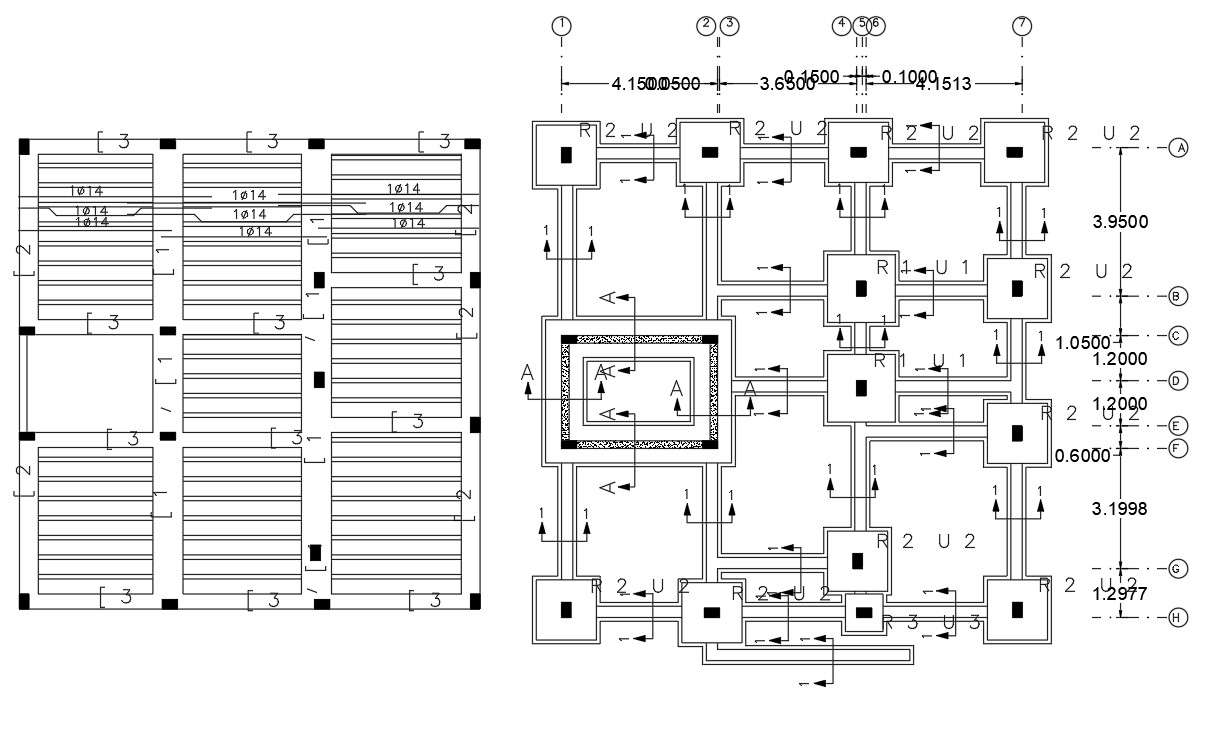 Structural Column Footing And Slab Design AutoCAD Drawing - Cadbull