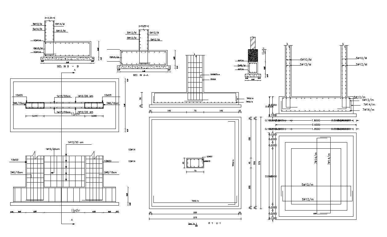 Structural Column Foundation Design With Bars Dwg File Cadbull