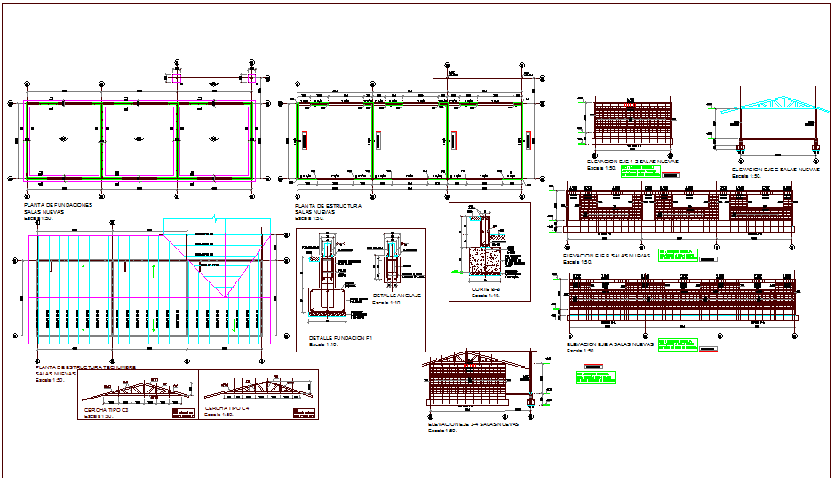 Structural design of school with view of column and truss view dwg file ...