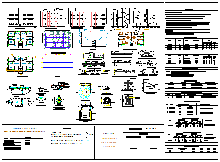 Structural design view with plan,elevation and section view of house ...