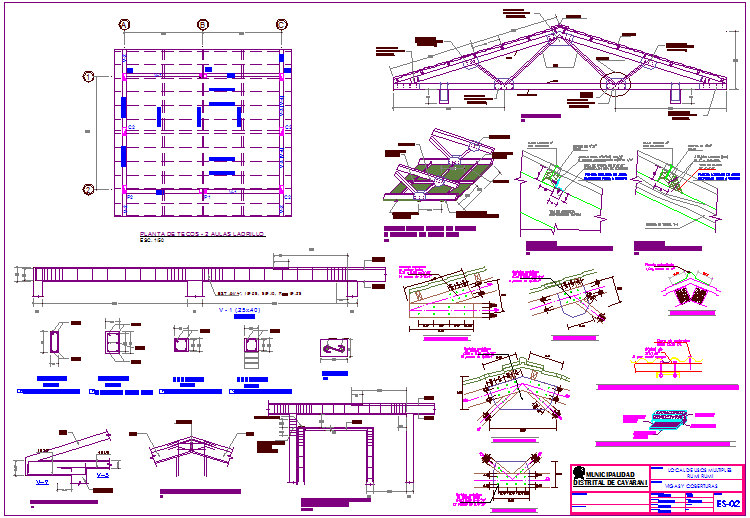 Structural detail view of multiple use area dwg file - Cadbull