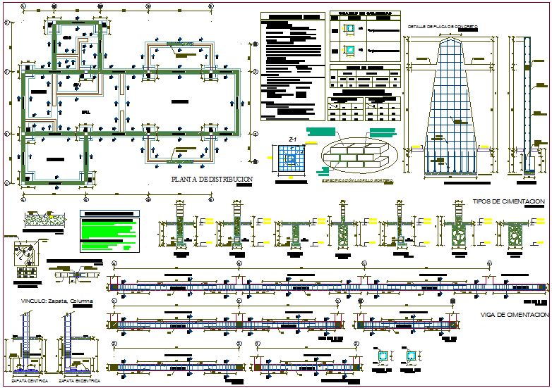 Structural detail view with distribution plan for education center dwg ...