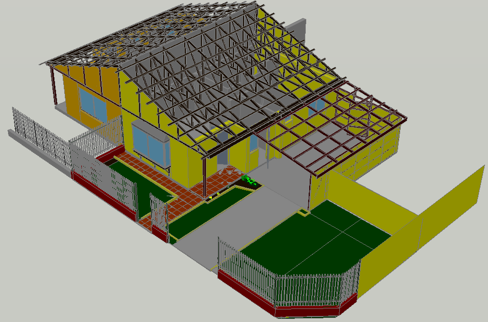 Structural view of house in 3d dwg file - Cadbull