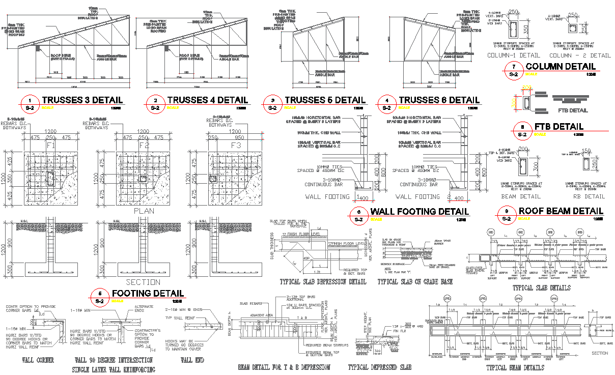 Structural Plans for Two-Storey Residential Building Featuring Beam ...