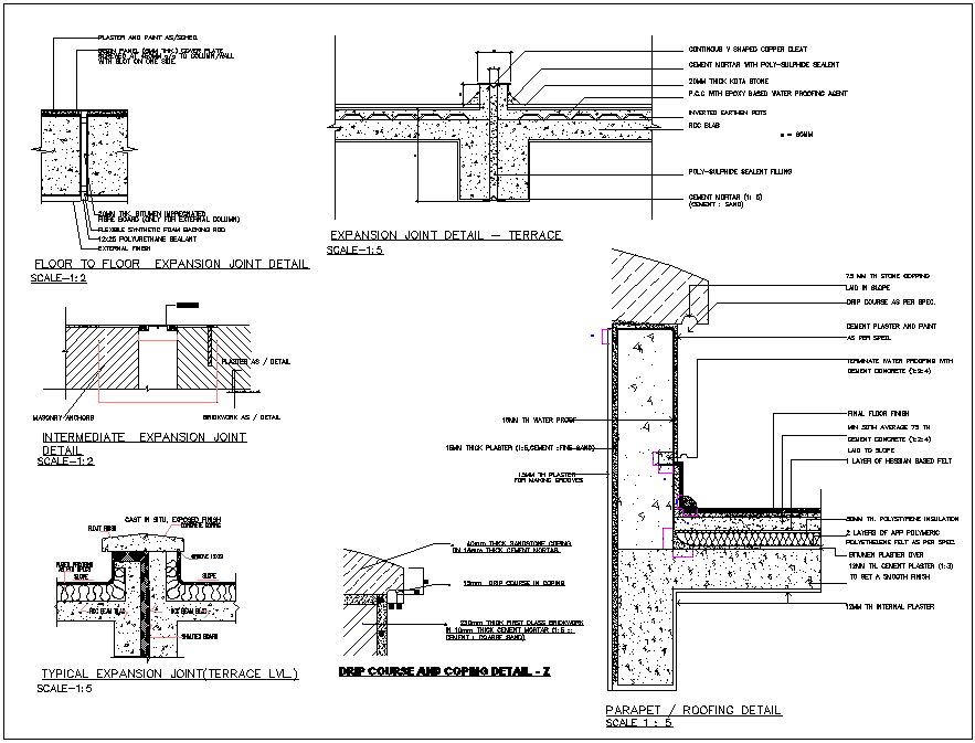 Structure detail and section view of building dwg file - Cadbull