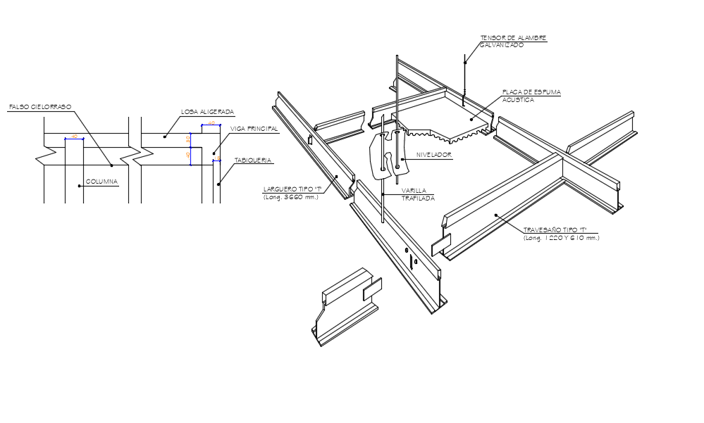 Structure View Of Isometric View Of Suspended Ceiling View Dwg File