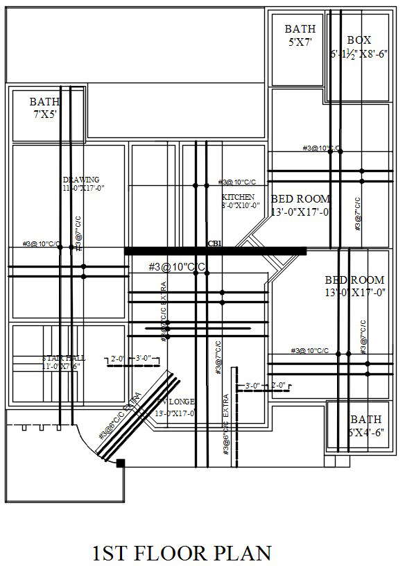 Structure Plan Of The First Floor Of House In Autocad 2d Drawing Cad File Dwg File Cadbull