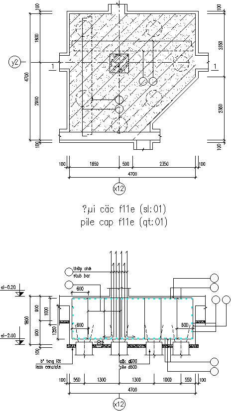 Stub bar and lean concrete section drawing. - Cadbull