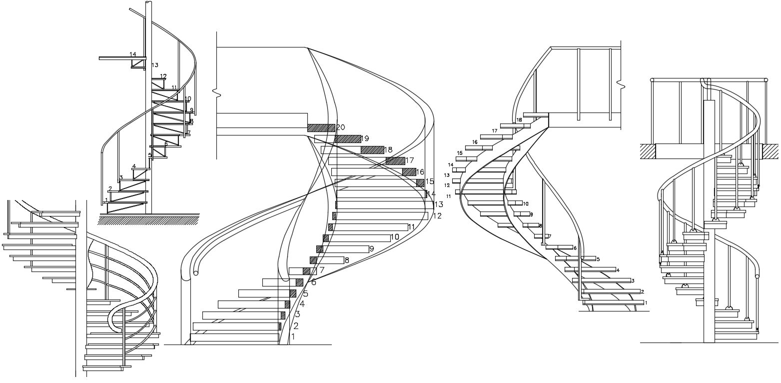 S type staircase elevation is given in this AutoCAD model. Download the ...