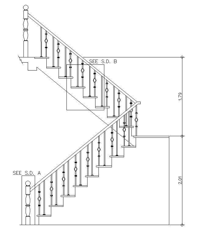 Superb side staircase section and elevation details are given in this ...