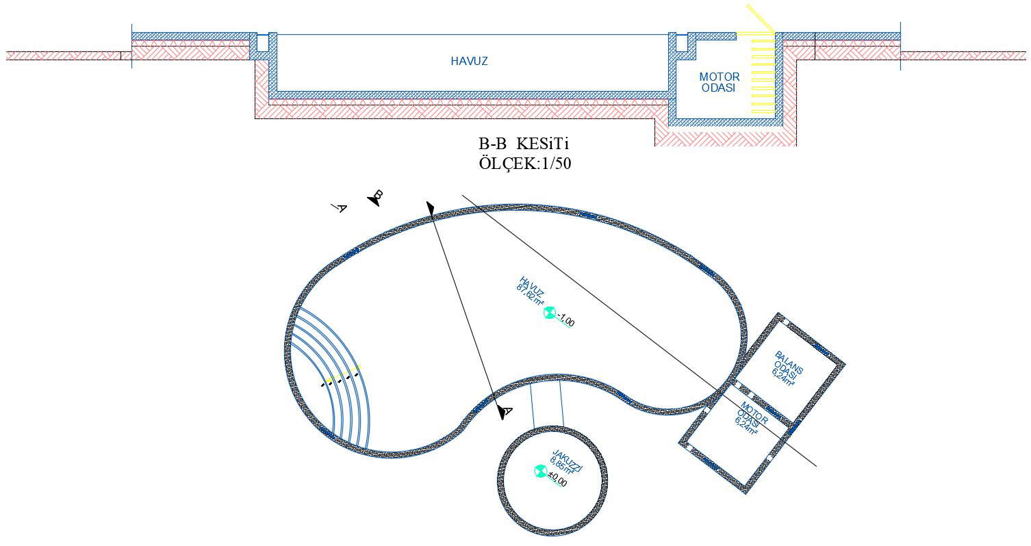 Swimming Pool Design Plan and Section AutoCAD Drawing Free Download