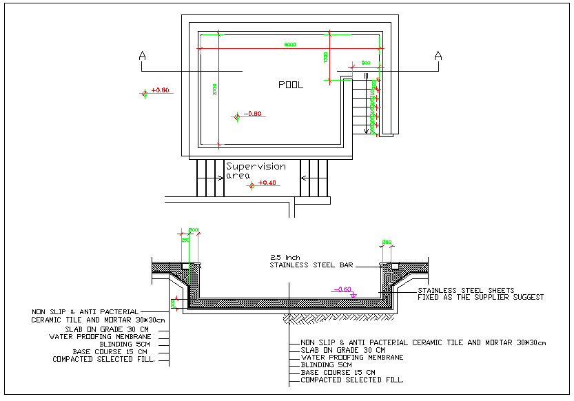 swimming pool on terrace construction detail