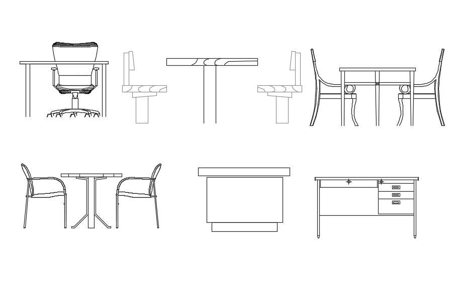 Table And Chair Elevation Blocks Free CAD Drawing - Cadbull
