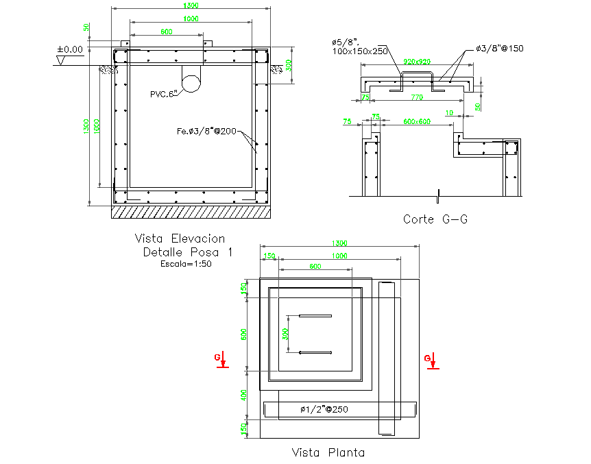 Tank plan and section detail - Cadbull