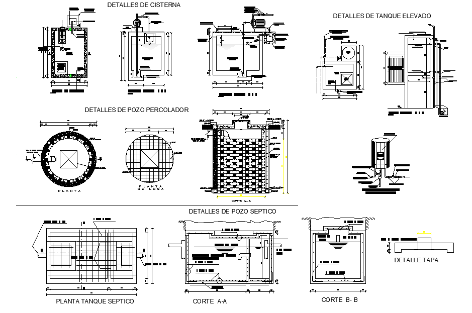 Tank plan and section detail dwg file - Cadbull