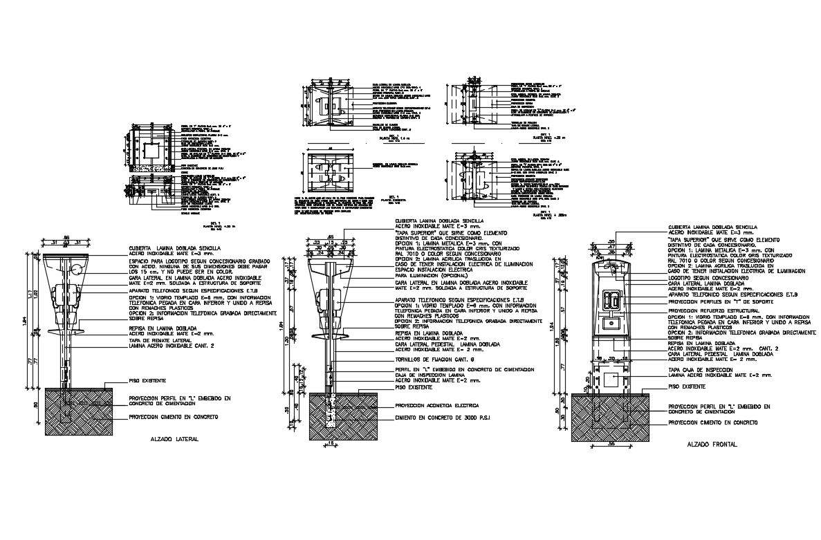 Telephone poles electric installation and auto-cad details dwg file