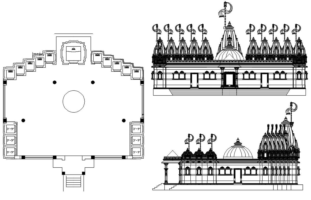 Temple CAD Drawing - Cadbull