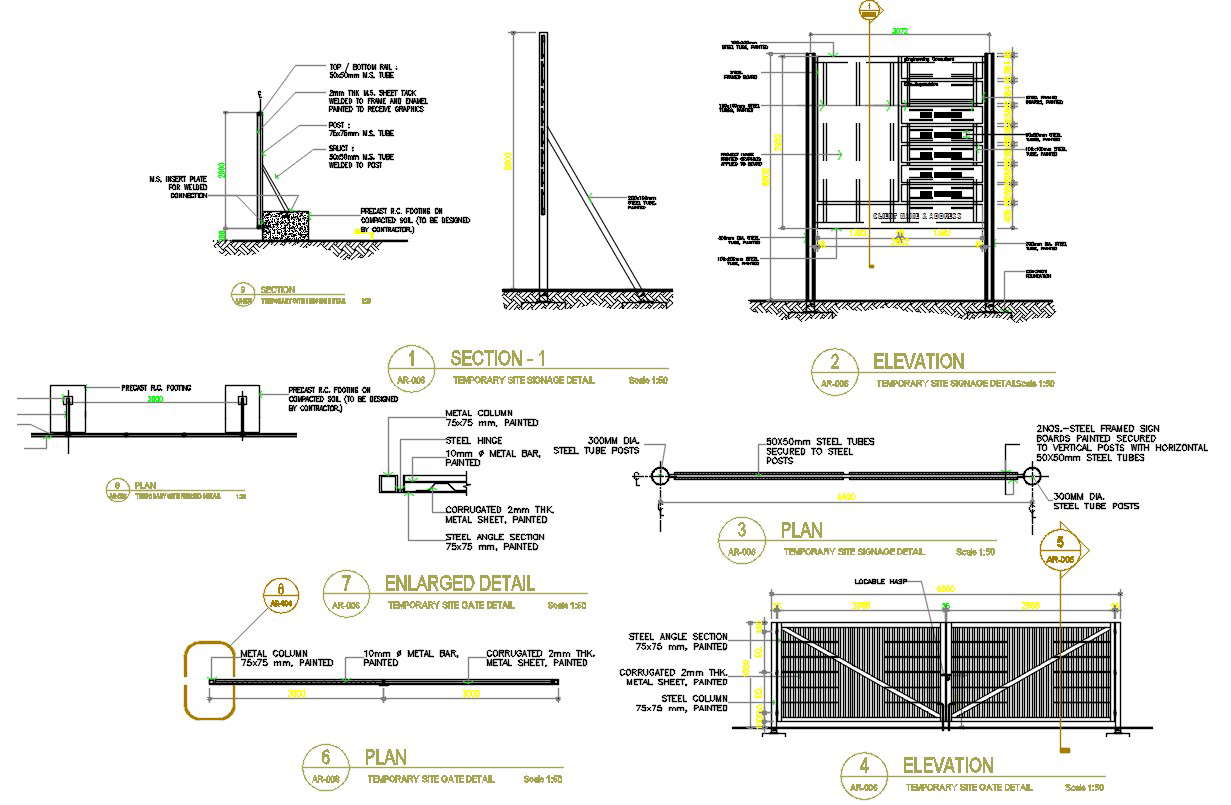 Temporary Site Gate AutoCAD Drawing - Cadbull