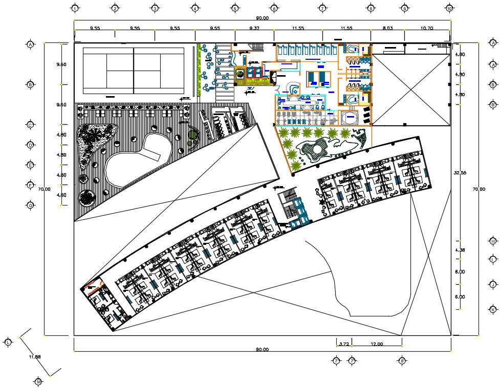 Terrace plan details of the hotel specified in the AutoCAD file ...