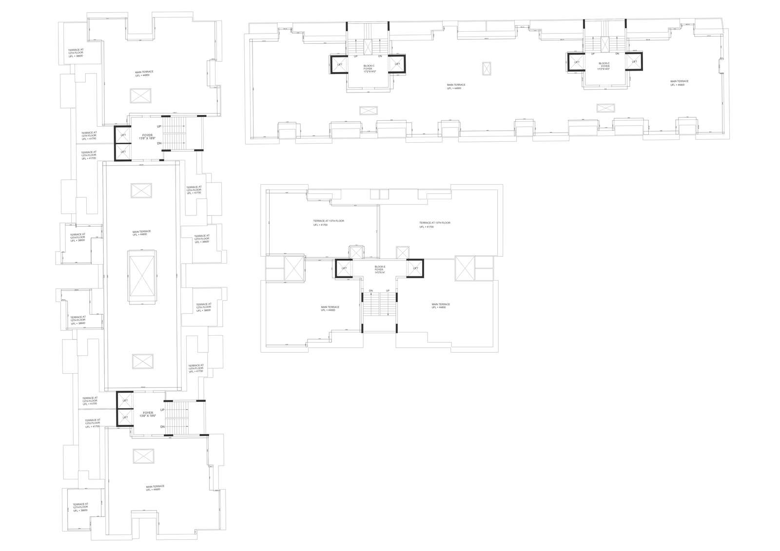 Terrace plan of Apartment wings DWG AutoCAD drawing - Cadbull