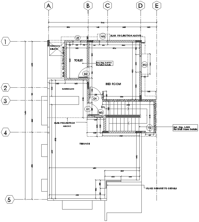 Terrace plan of house with parapet wall detail DWG AutoCAD drawing ...