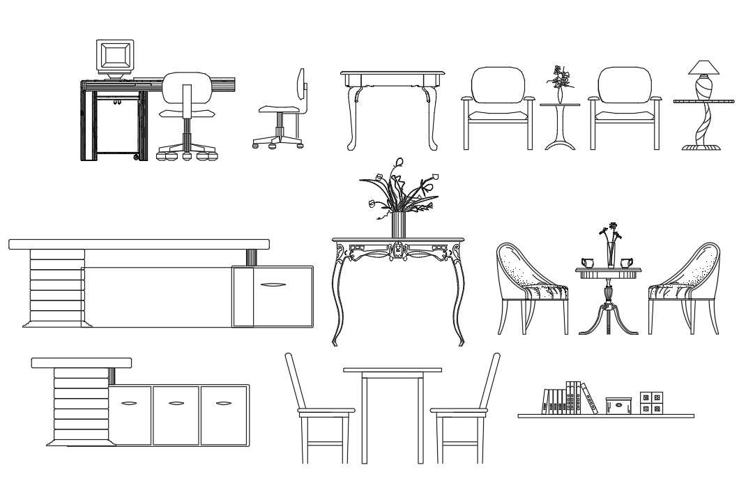 The AutoCAD DWG Drawing file of the different types of furniture block ...
