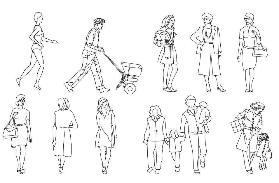 The AutoCAD drawing file contains various styles of people block design ...