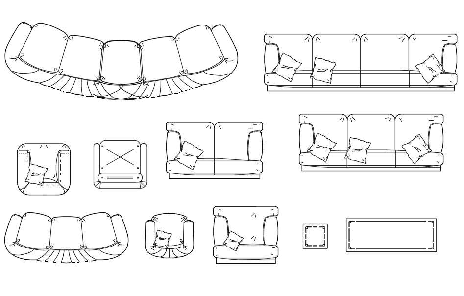 The AutoCAD drawing of various types of sofa furniture blocks.Download ...