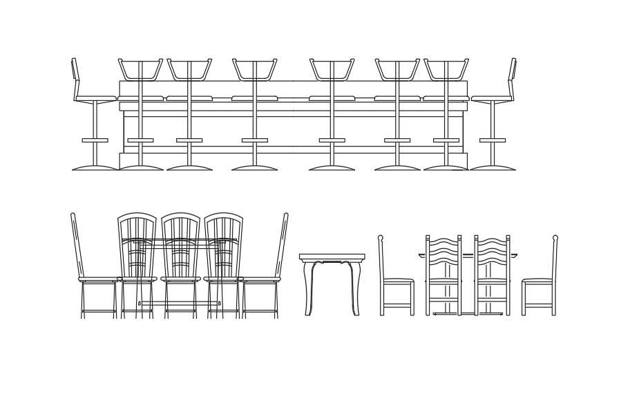 Dining Table And Chair Elevation Cad Blocks Drawing F