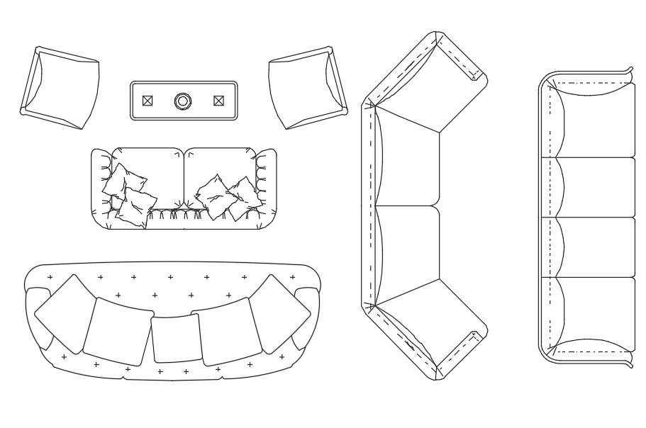 The Autocad 2d drawing shows three types of sofa and table block design,  Download the AutoCAD file. - Cadbull