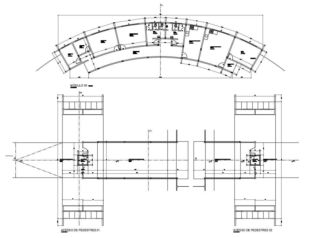 The CAD Detailed Drawing of the curved Toilet building floor plan and