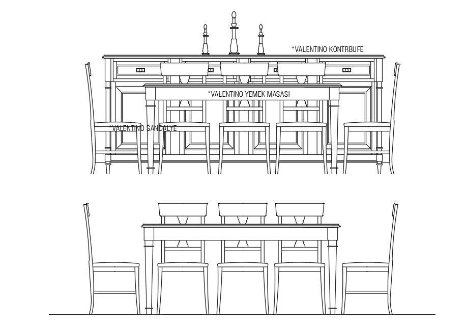 The Cad drawing showing the Dining table block with chairs ...