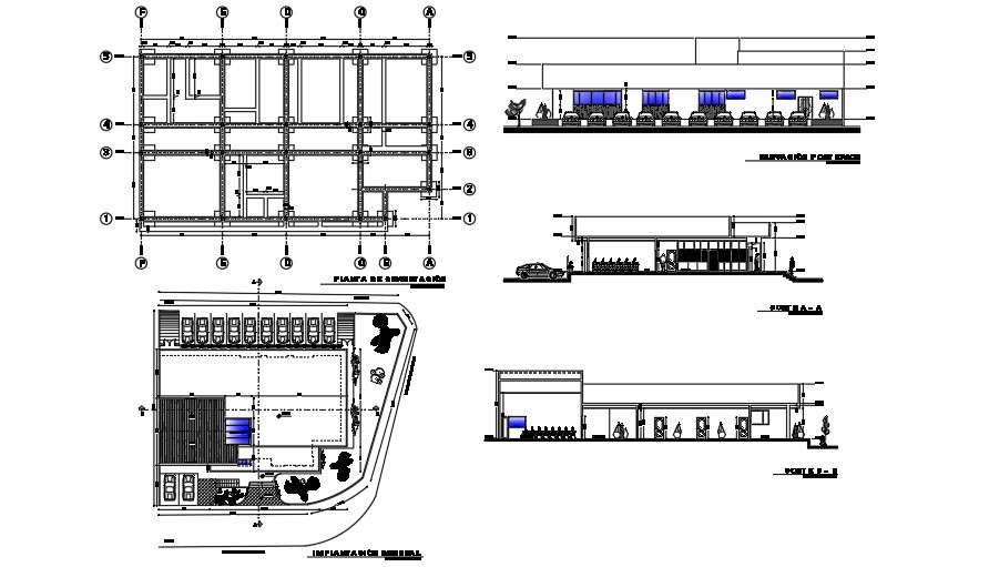 The Column Layout Of The 50x40 Meter School Plan - Cadbull