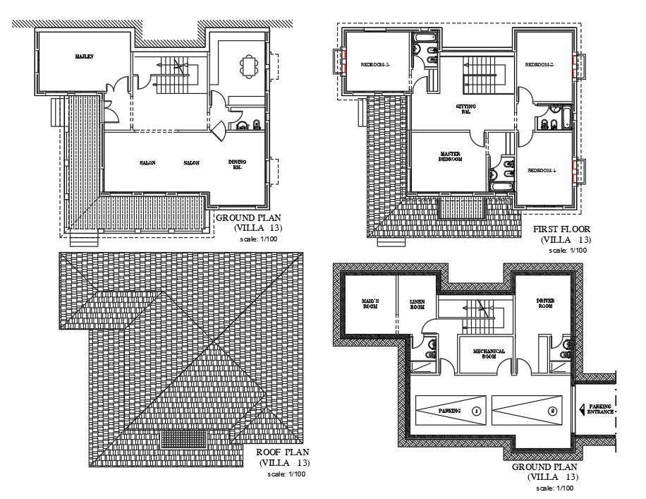 The Dwg Autocad 2d Drawing File Having The Individual Villa Floor Plan With Basement Car Park