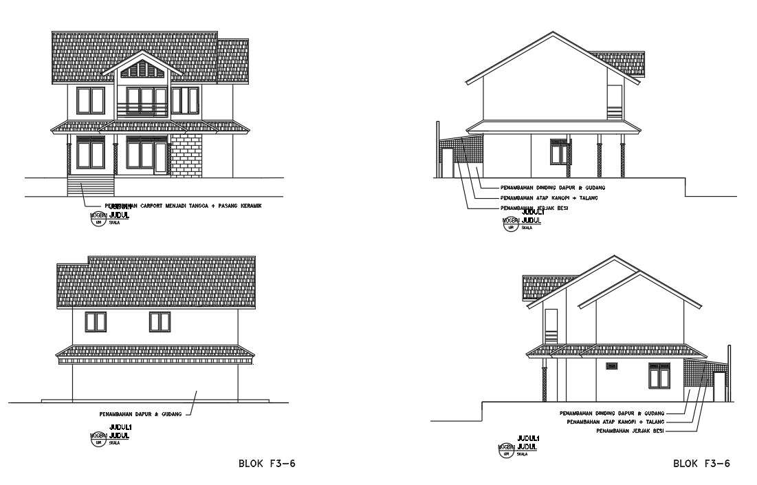 The House Plan Front View And Back Side View is Given in AutoCAD 2D ...