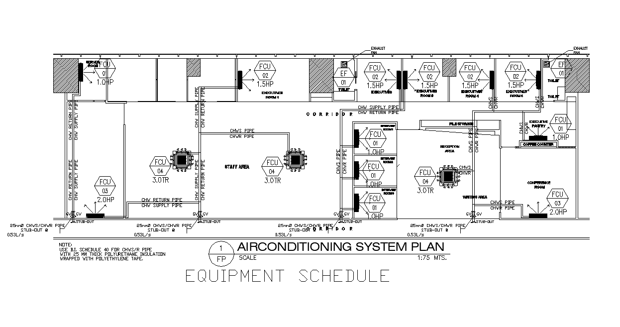 The air conditioning system plan drawing derived in this AutoCAD file