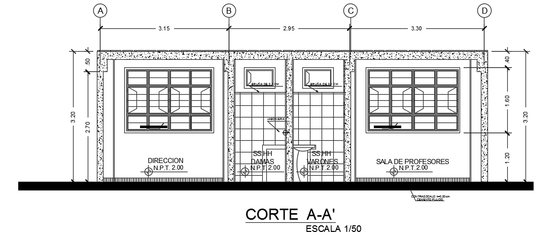 The back side cut section view of the 10x10m administrative office ...