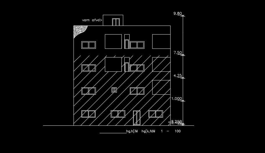 The back side elevation view of the 14x14m architecture house building ...