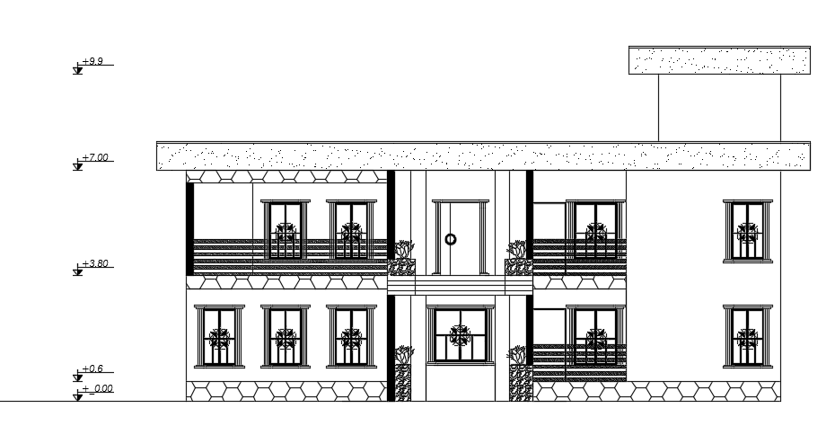 The back side elevation view of the 18x18m house building 2d AutoCAD ...