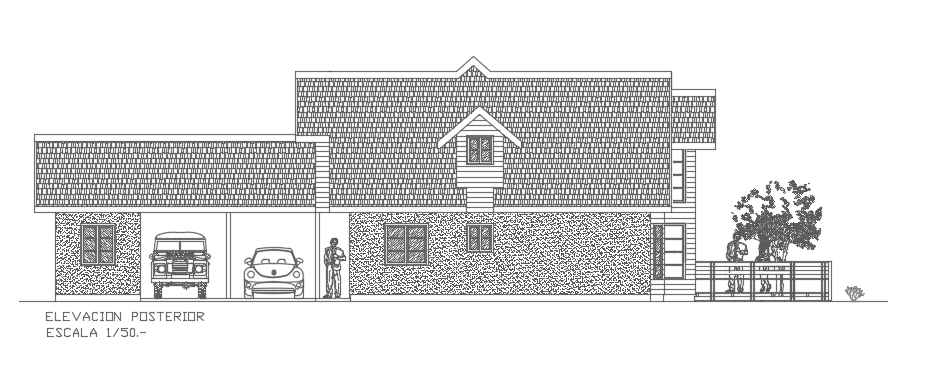 The Back Side Elevation View Of The 23x22m House Building Cadbull