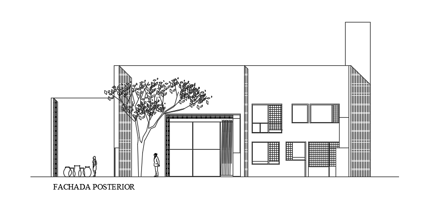 The Back Side Elevation View Of The 24x19m House Building Cadbull