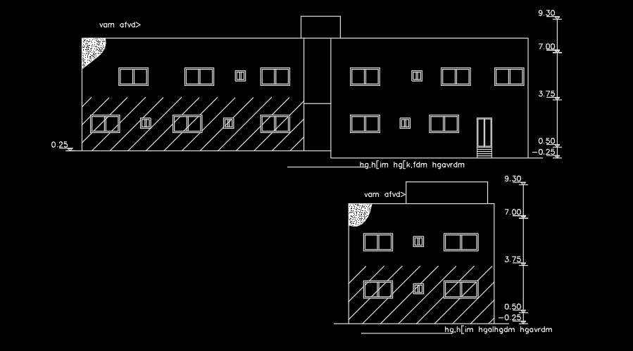 The Back Side Elevation View Of The 30x10m House Building Autocad Drawing Cadbull