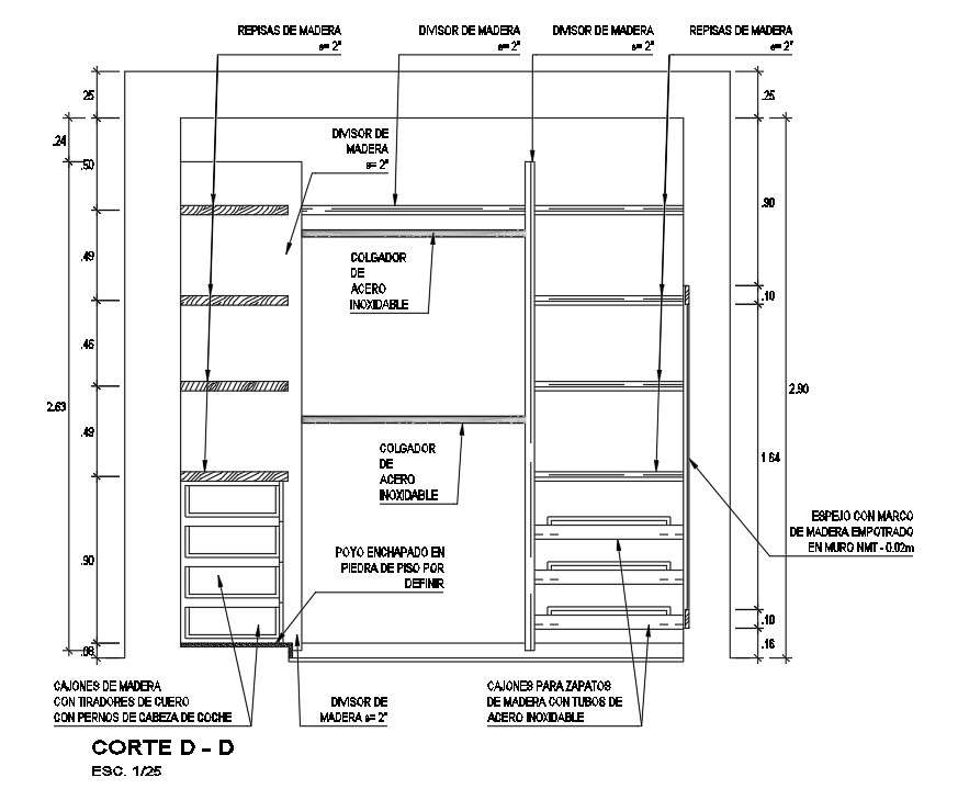 The back side section view of the 3150mm height of the wardrobe is ...